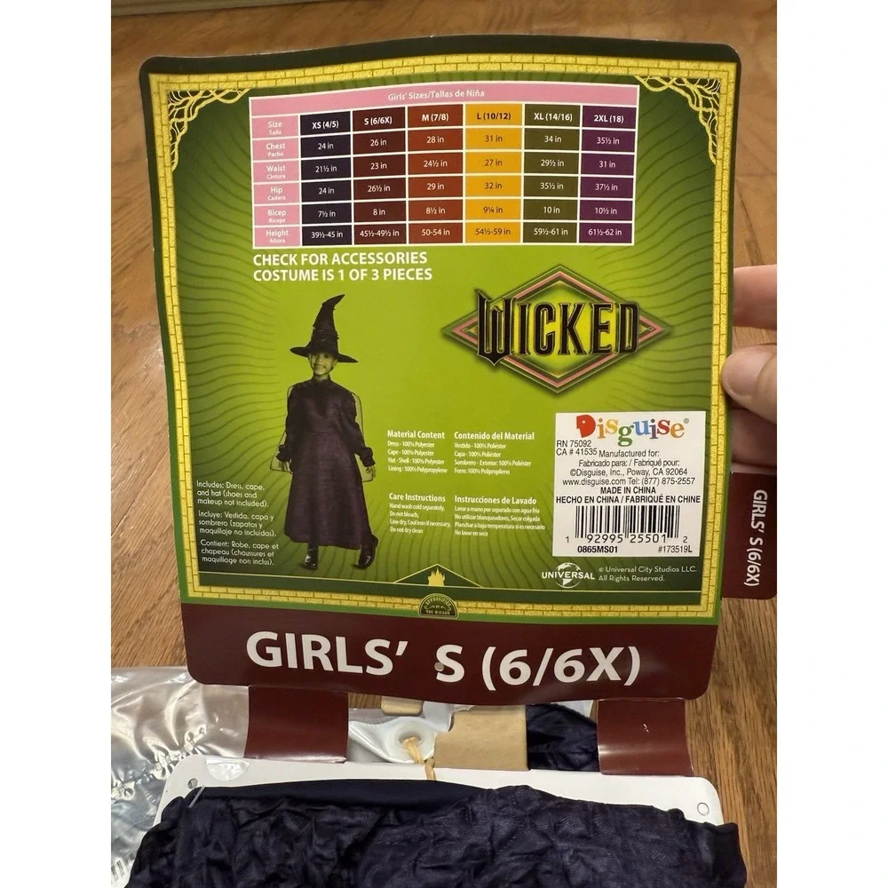 Wicked Elphaba Dress Cape Hat Halloween Costume Adaptive Girls Small (6/6X) NEW!